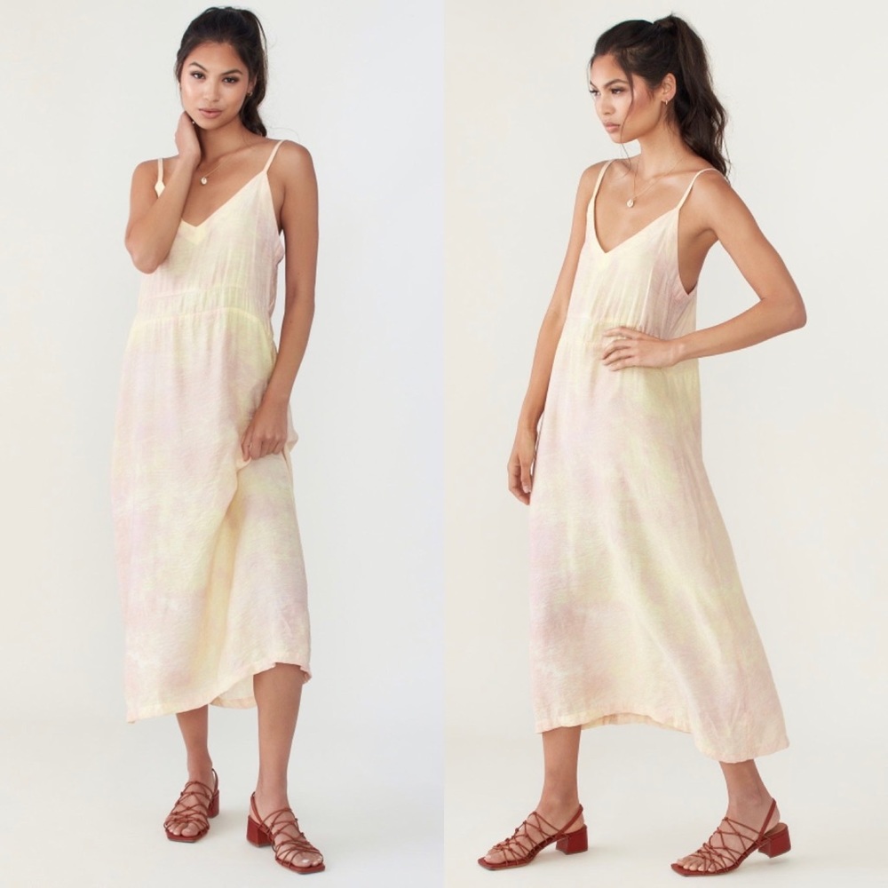 Lacausa Alma Slip Dress Yellow Pink Tie Dye